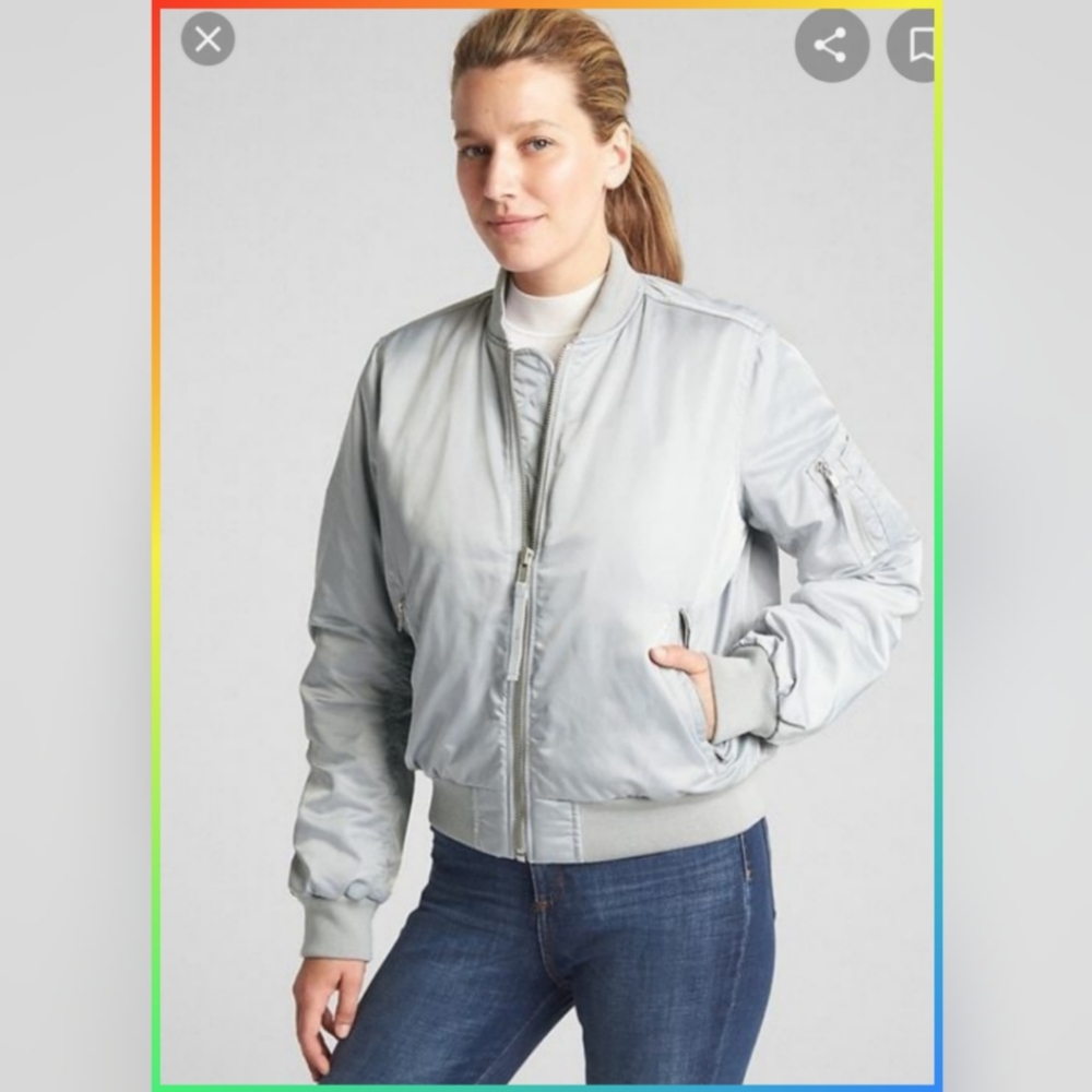 GAP GRAY FULL MOON BOMBER JACKET